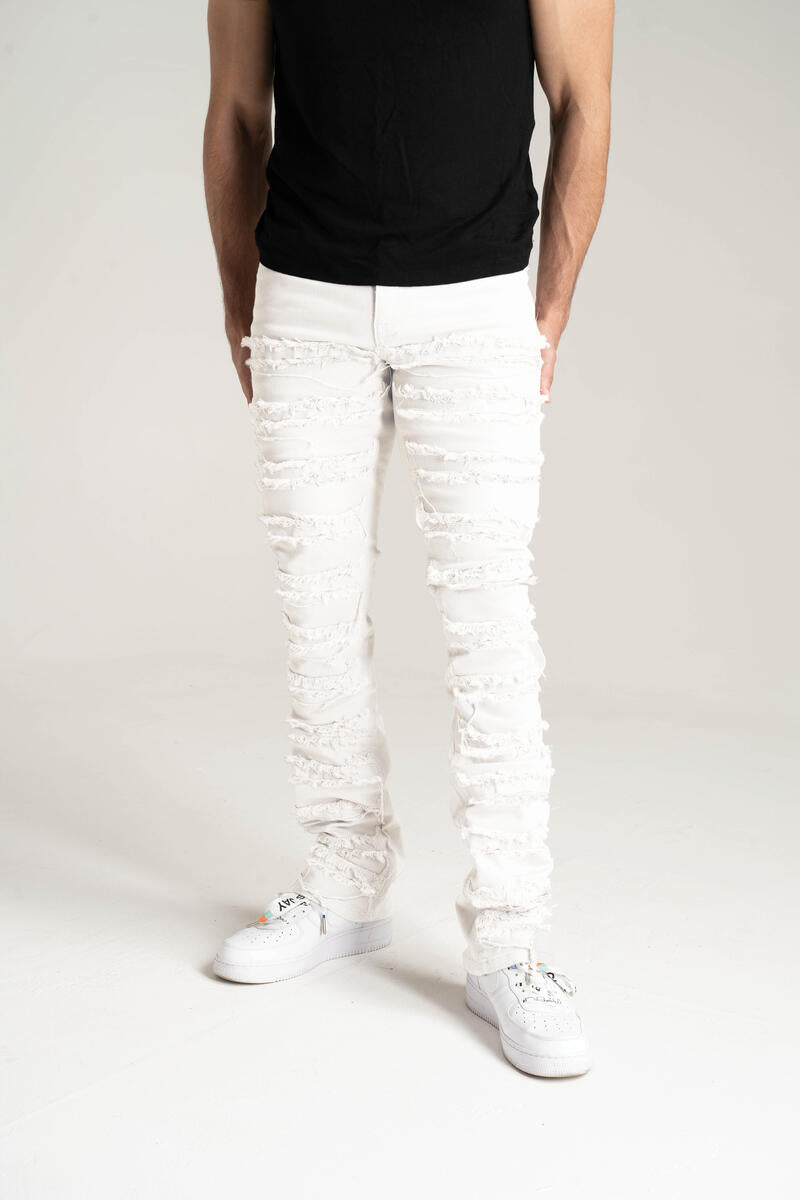 Stretch Stacked Twill Pants With Frayed Patch