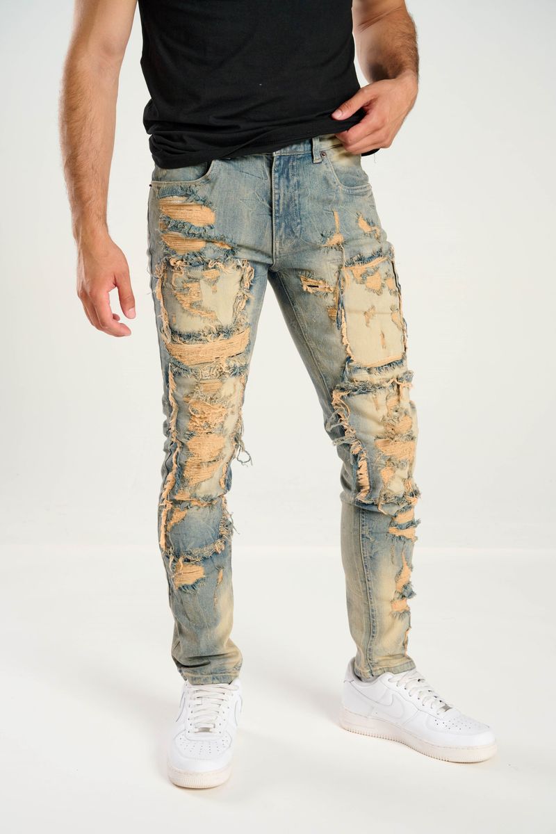 SLIM FIT PATCH & RIP/REPAIR DENIM